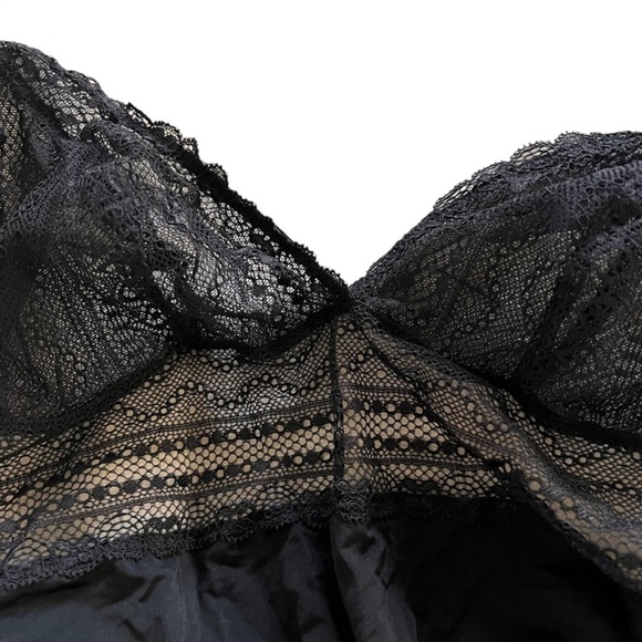 Black Lingerie Full Bottom Bodysuit with Sheer Lace Top - Picture 4 of 5